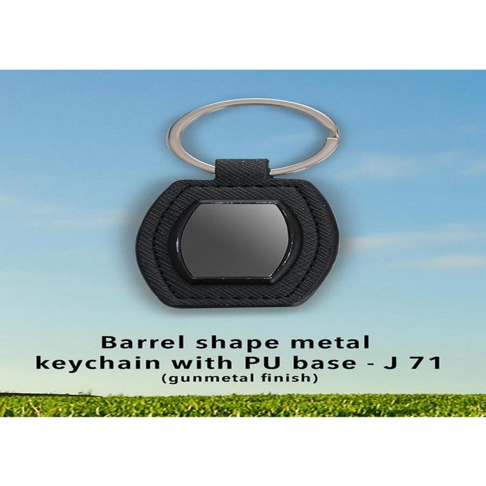 Barrel shape metal keychain with PU base (gunmetal finish)  - J 71