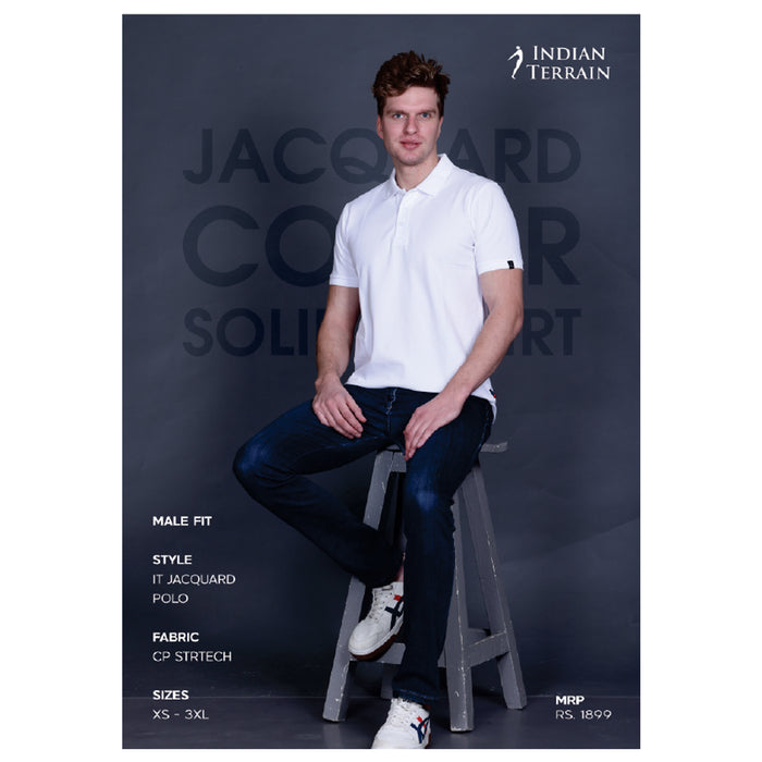 Indian Terrain - Jacquard Collar Solid Polo T- Shirts