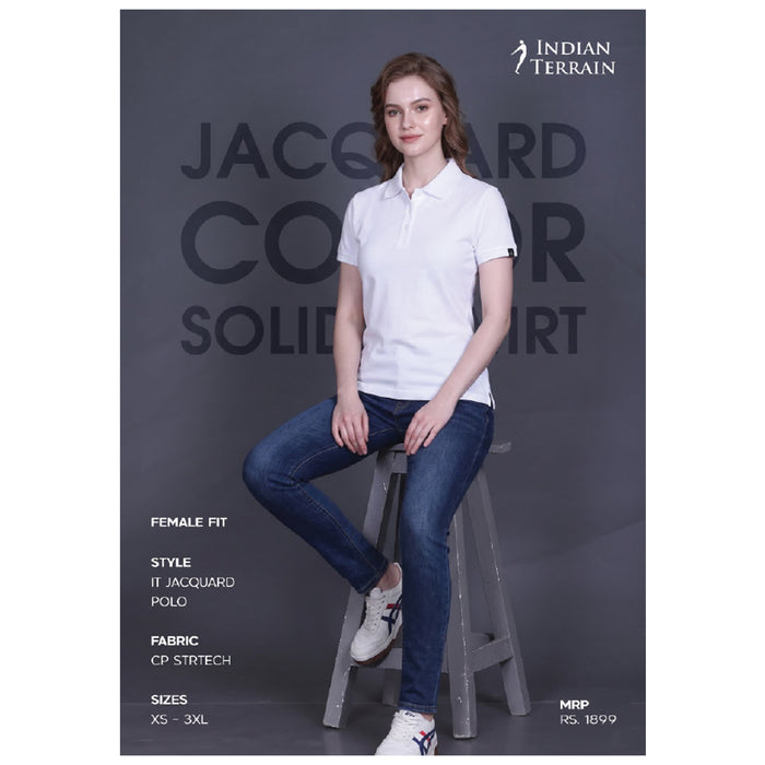 Indian Terrain - Jacquard Collar Solid Polo T-Shirts Female Fit