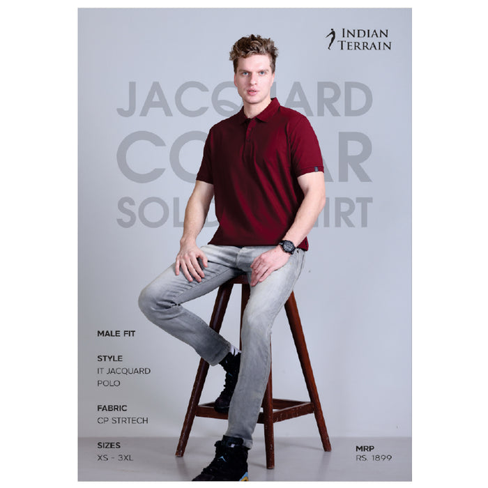 Indian Terrain - Jacquard Collar Solid Polo T- Shirts