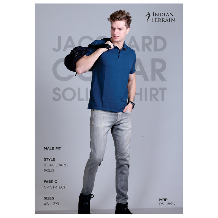 Indian Terrain - Jacquard Collar Solid Polo T- Shirts