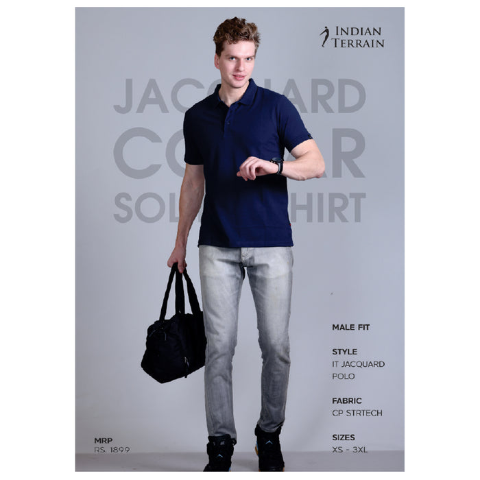 Indian Terrain - Jacquard Collar Solid Polo T- Shirts