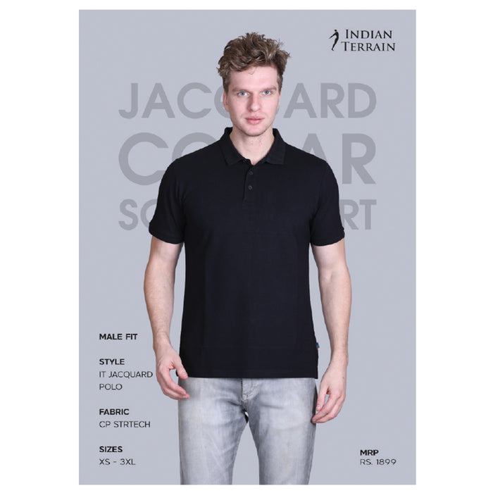 Indian Terrain - Jacquard Collar Solid Polo T- Shirts