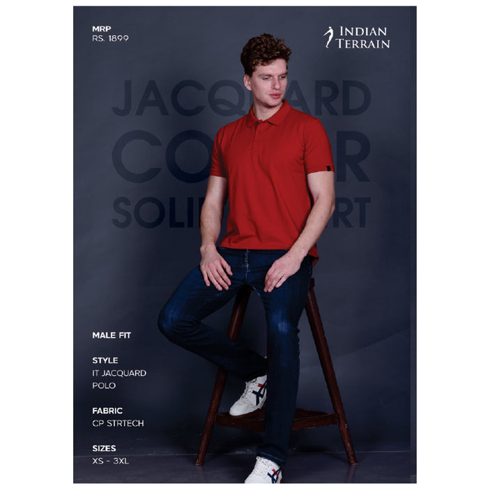 Indian Terrain - Jacquard Collar Solid Polo T- Shirts