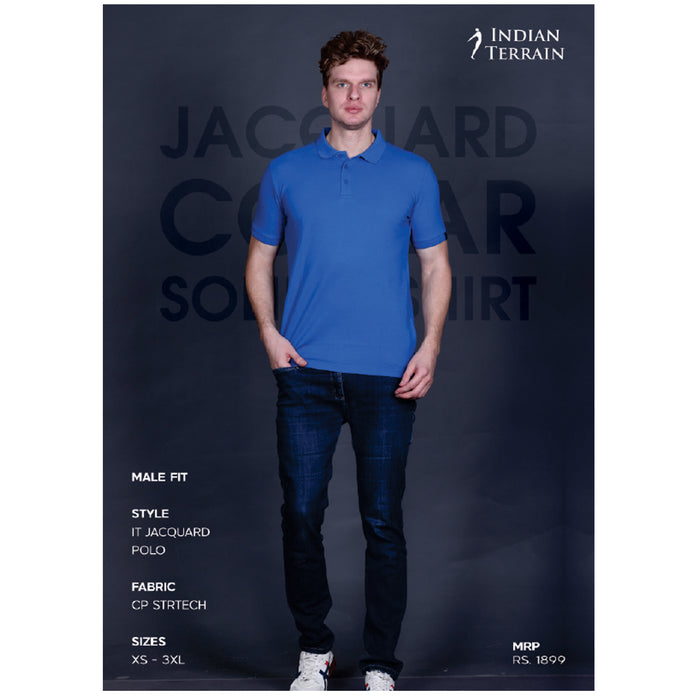Indian Terrain - Jacquard Collar Solid Polo T- Shirts