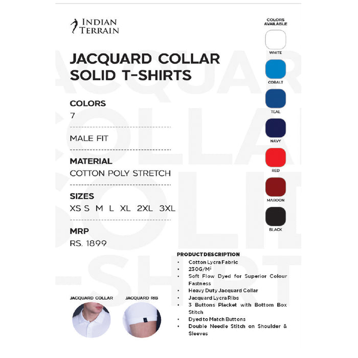 Indian Terrain - Jacquard Collar Solid Polo T- Shirts