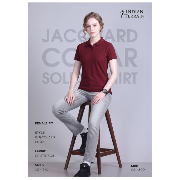 Indian Terrain - Jacquard Collar Solid Polo T-Shirts Female Fit