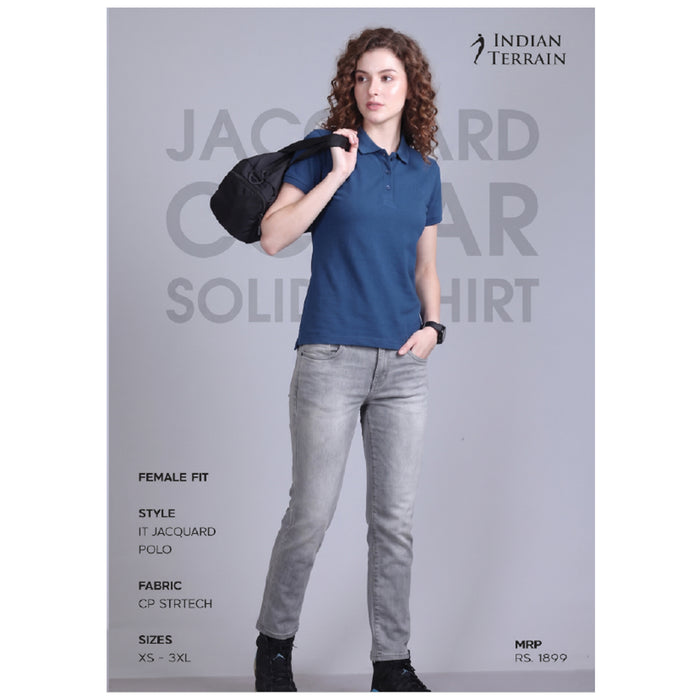 Indian Terrain - Jacquard Collar Solid Polo T-Shirts Female Fit