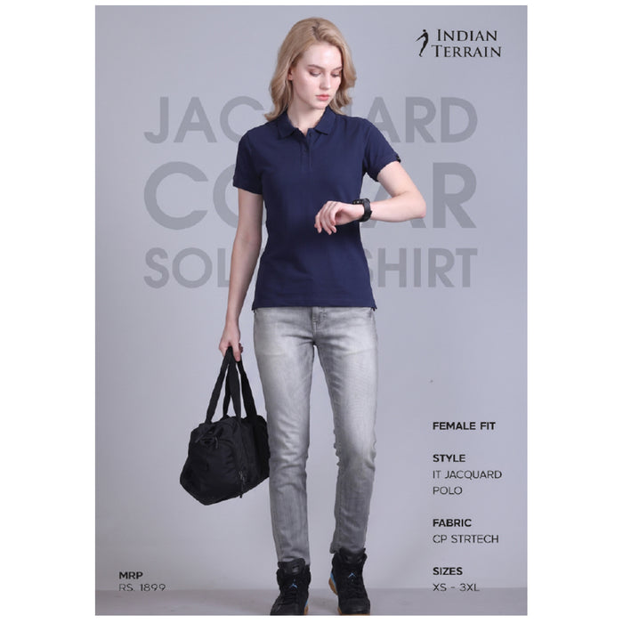 Indian Terrain - Jacquard Collar Solid Polo T-Shirts Female Fit
