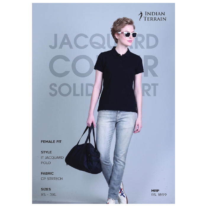 Indian Terrain - Jacquard Collar Solid Polo T-Shirts Female Fit