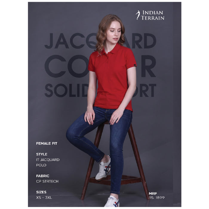 Indian Terrain - Jacquard Collar Solid Polo T-Shirts Female Fit