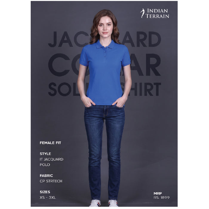Indian Terrain - Jacquard Collar Solid Polo T-Shirts Female Fit