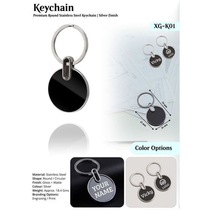 Premium Round Stainless Steel Keychain Silver Finish XG -K01