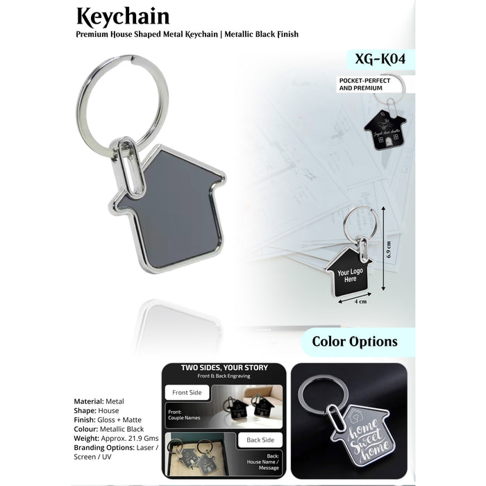 Premium House Shaped Metal Keychain Metallic Black Finish XG-K04