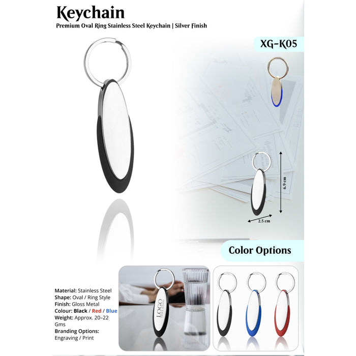 Premium Oval Ring Stainless Steel Keychain Silver finish XG-K05