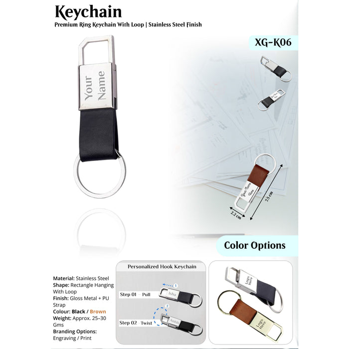 Premium Ring Keychain With Loop Stainless Steel Finish XG- K06