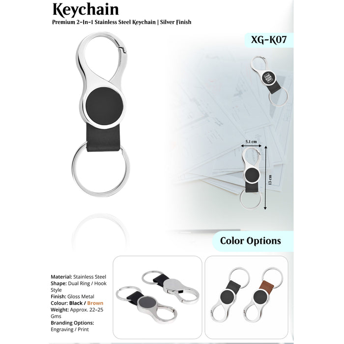 Premium 2-In-1 Stainless Steel Keychain Silver Finish XG -K07