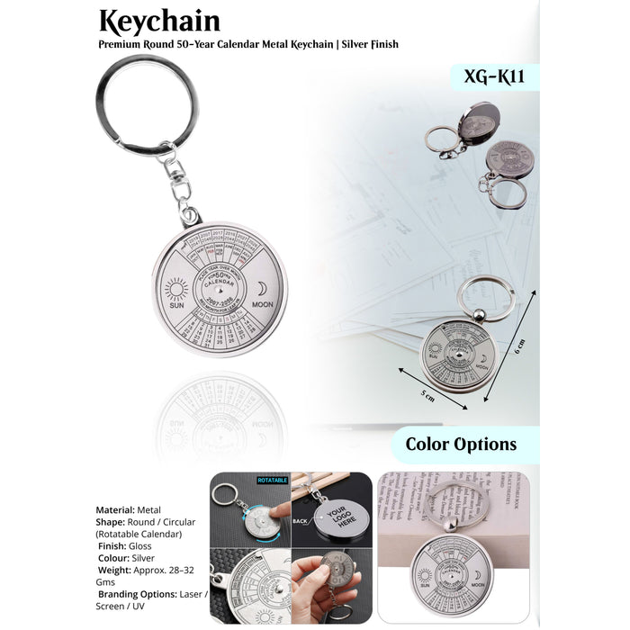 Premium Round 50 - Year Calender Metal Keychain XG-K11