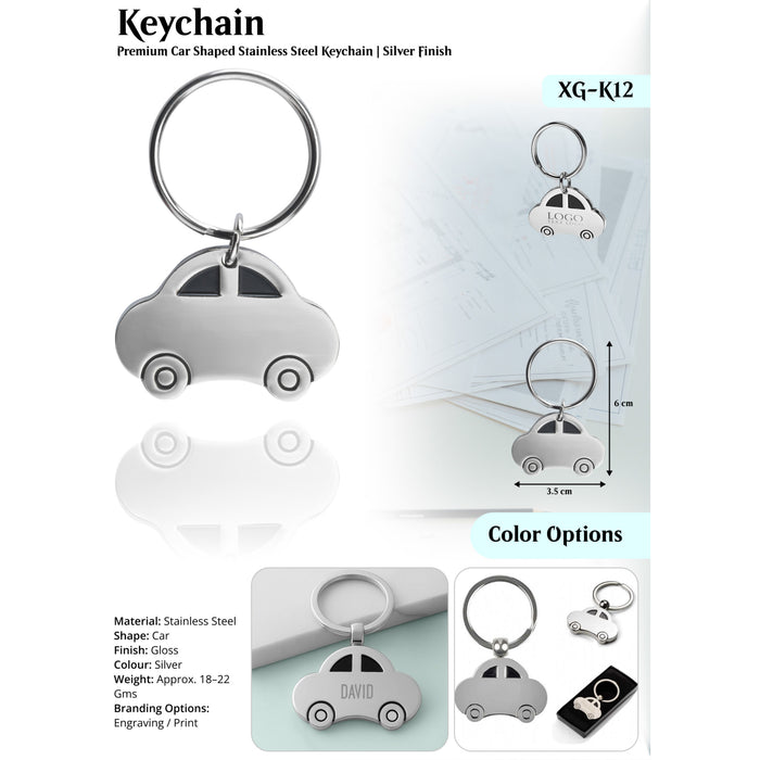 Premium Car Shaped Stainless Steel   Keychain  Silver Finish XG-K12