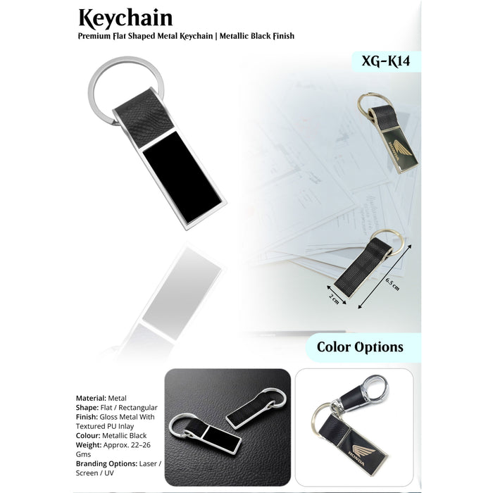 Premium Flat Shaped Metal  Keychain  Metallic Black  Finish XG-K14