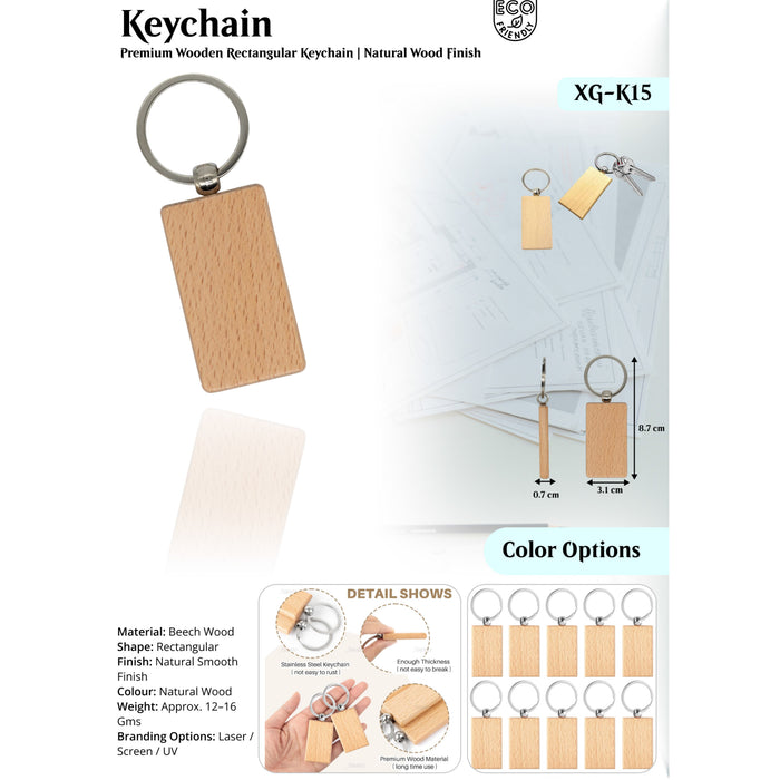 Premium Wooden Rectangular Keychain Natural  Wood  Finish XG-K15
