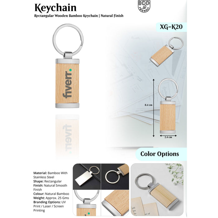 Rectangular Wooden Bamboo  Keychain Natural  Finish XG-K20