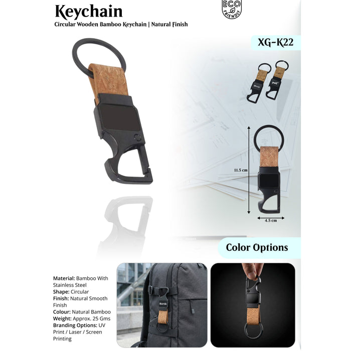 Circular Wooden Bamboo Keychain Natural Finish XG-K22