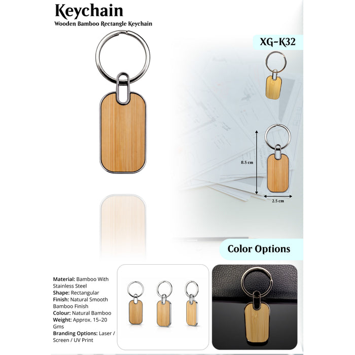 Wooden Bamboo Rectangle Keychain XG -K32