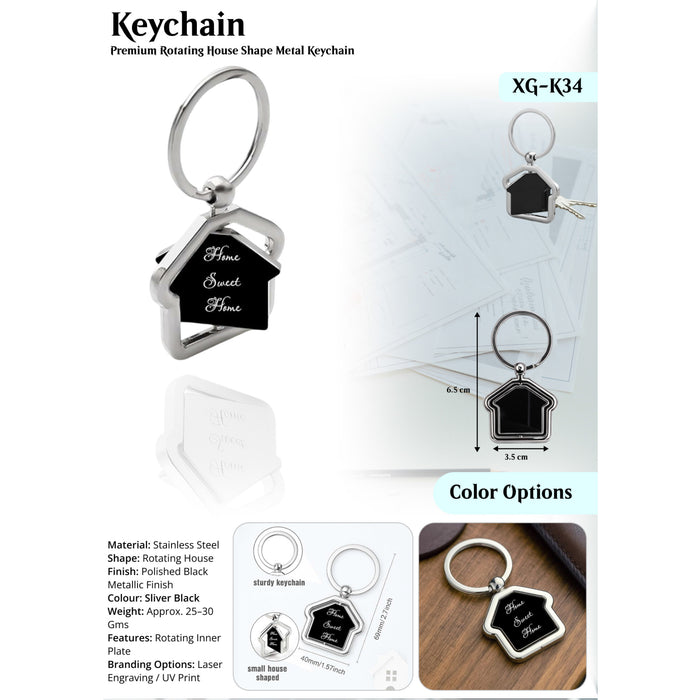 Premium Rotating House Shape Metal Keychain    XG -K34
