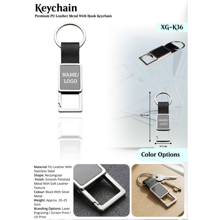 Premium  PU Leather Metal With Hook Keychain    XG -K36