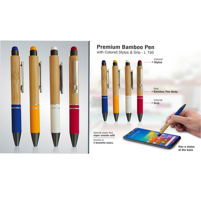 Bamboo Pen with colored stylus and grip  - L 150
