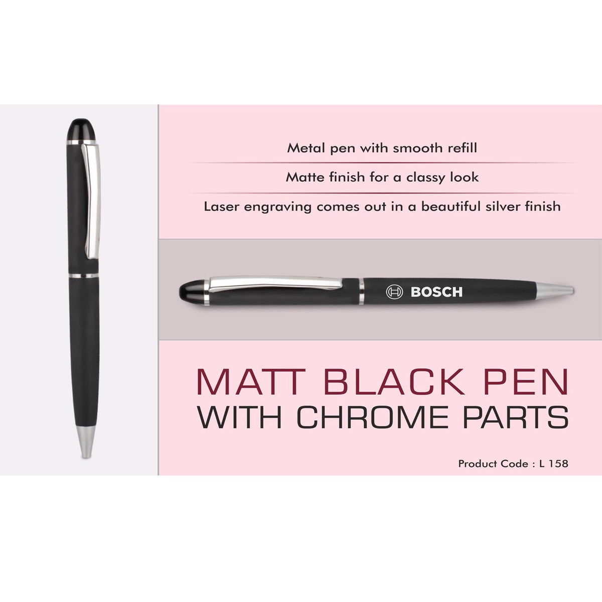 Matte Black Metal Pen with Stylus - Logo Engraved