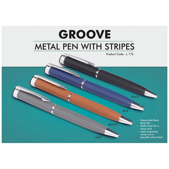 Power Plus - Groove Metal Pen With Stripes L 176
