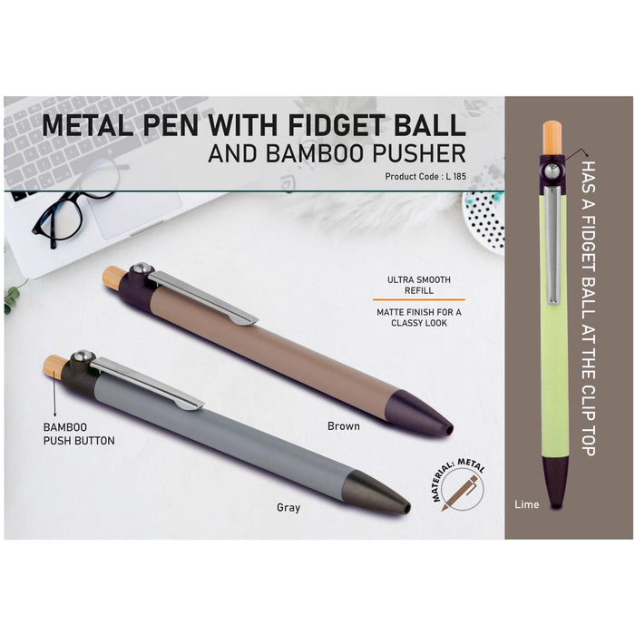 Power Plus - Metal Pen With Bamboo Pusher And Fidget ball L 185