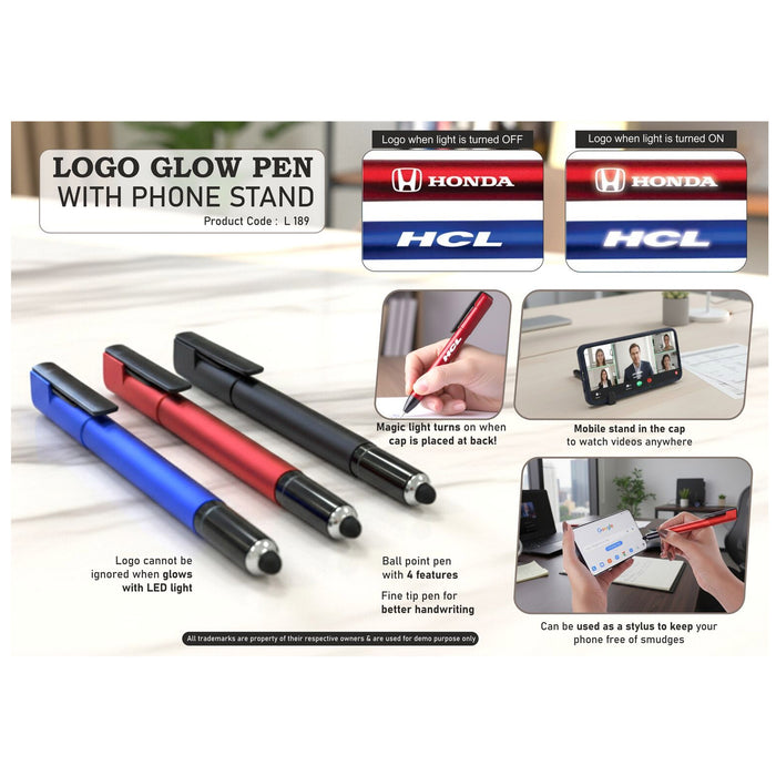 Power Plus - Logo Glow Pen with Phone Stand L 189