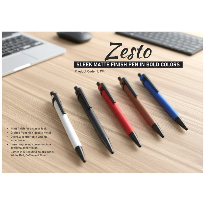 Power Plus - Zesto: Sleek Matte Finish Metal Pen In bold Colors L 194
