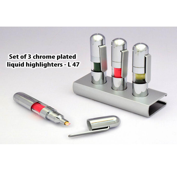 Set of 3 chrome plated liquid highlighters  - L 47