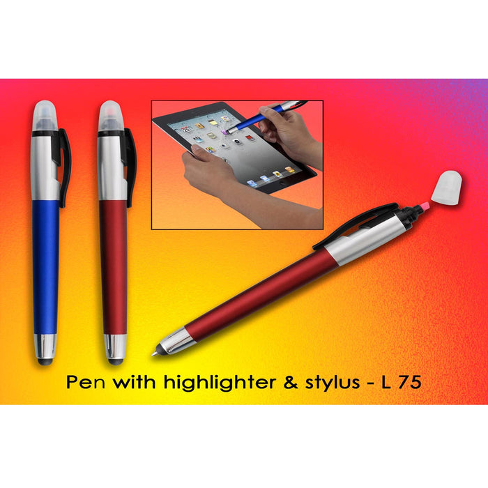 Pen with highlighter & stylus   - L 75