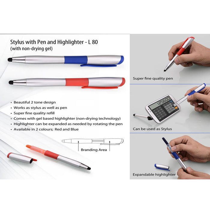 Stylus pen with non-drying Gel highlighter  - L 80