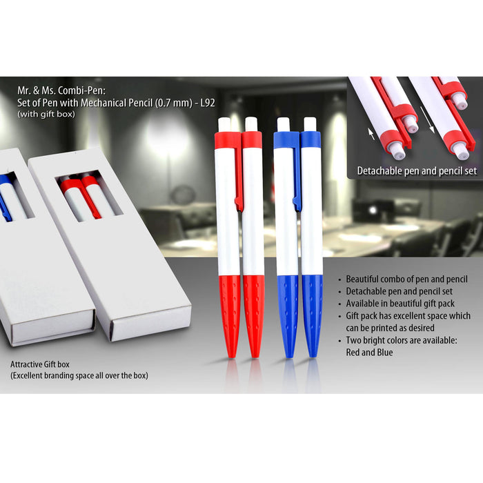 Mr & Ms. Combi-pen: Set of Pen with mechanical pencil (0.7 mm) (with gift box)  - L 92