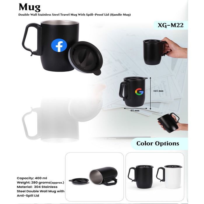 Stainless Steel  double wall Mug With Anti- Spill Lid Mug XG - M22