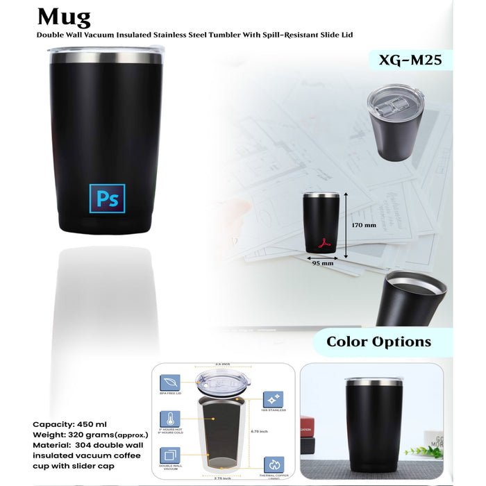 304 double wall insulated vacuum coffee cup with slider cap Mug XG - M25