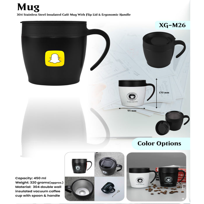 304 double wall insulated vacuum coffee cup with spoon  handle Mug XG - M26