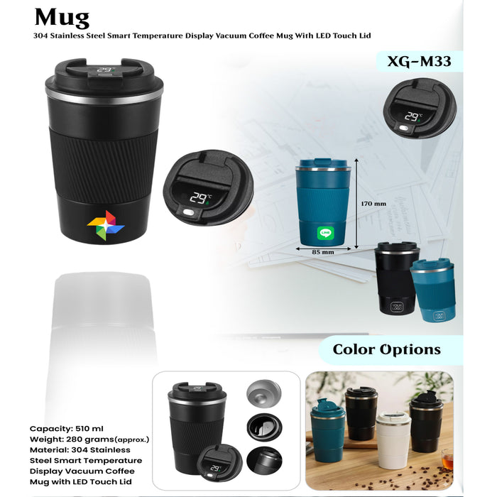 304 Stainless Steel Smart Temperature Display Vacuum Coffee  Mug XG - M33
