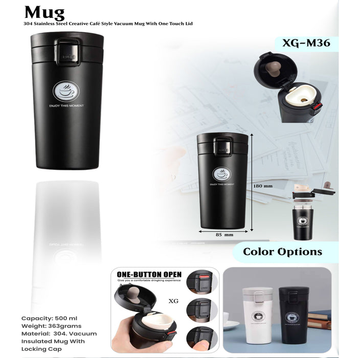 304 Stainless Steel Creative  Style Vacuum  With One Touch Lid Mug  XG - M36