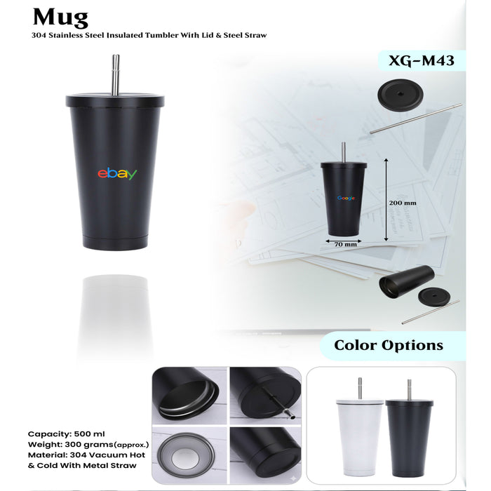 304 Stainless Steel Insulated Tumbler With Lid & Steel Straw XG- M43
