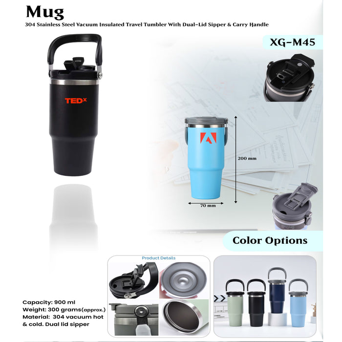 Travel Tumbler With Dual- Lid Sipper & Carry Handle XG-M45