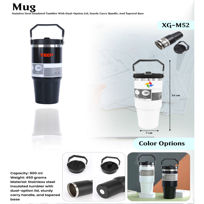 Tumbler With Dual- Option Lid, Sturdy Carry Handle, And Tapered Base Mug XG-M52