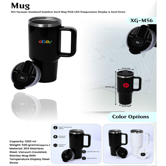 304 Vacuum -Insulated Stainless Steel Mug With LED Temperature Display & Steel Straw XG- M56