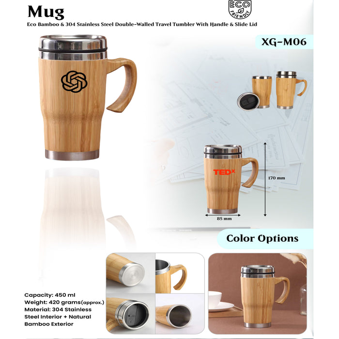 Stainless Steel Interior + Natural Bamboo Exterior Mug XG- M06